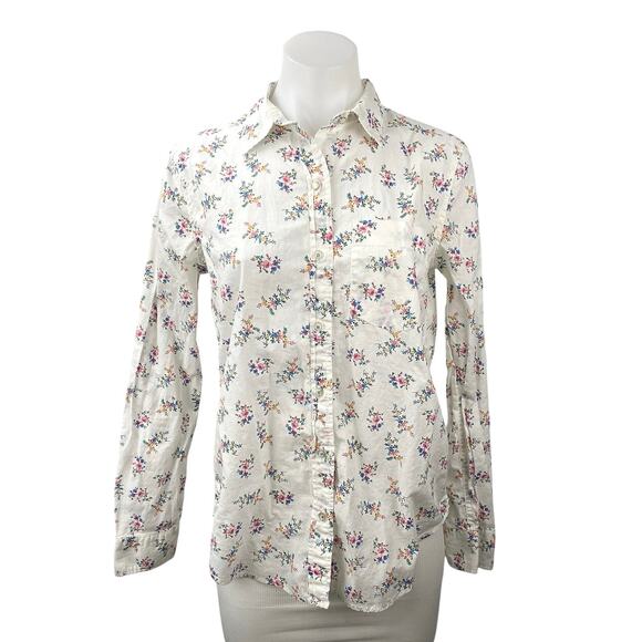 Gap Women's White Floral Print Cotton Long Sleeve Button Down Shirt Top Size XS - Picture 1 of 6